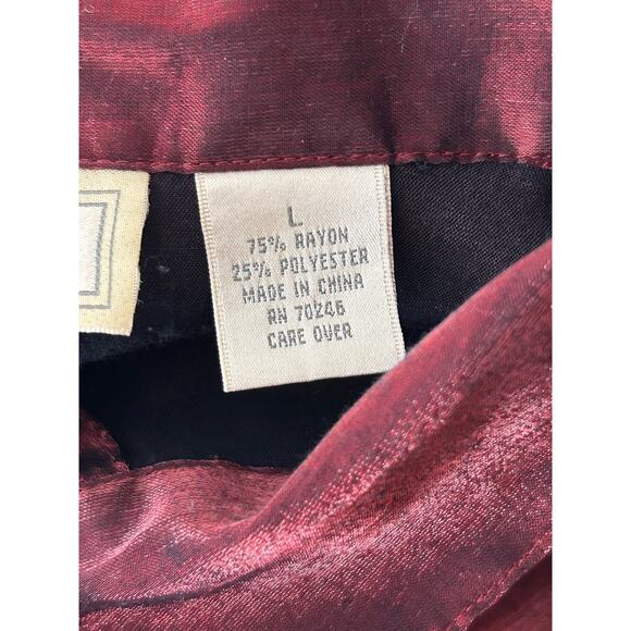 STUDIO WORKS Women’s Maroon Sateen Button Up Top Sz L - Picture 9 of 10